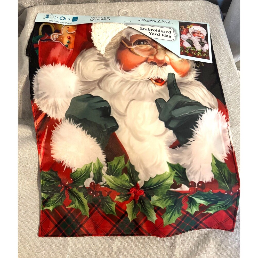 Meadow Creek Santa Shhh Holiday Garden Flag-Embroidered Yard Flag 11.5 x 18-new